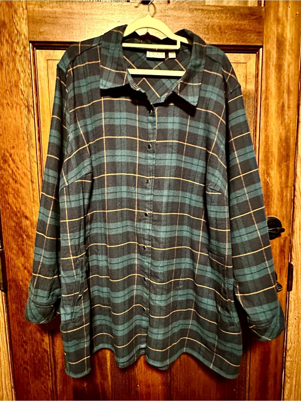 Joan Rivers Women’s Teal and Navy Plaid Button-Down Shirt Jacket